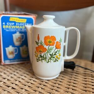 Vintage Electric Brewmaster Hot Water Pot – Retro Floral Ceramic Tea Kettle Boo